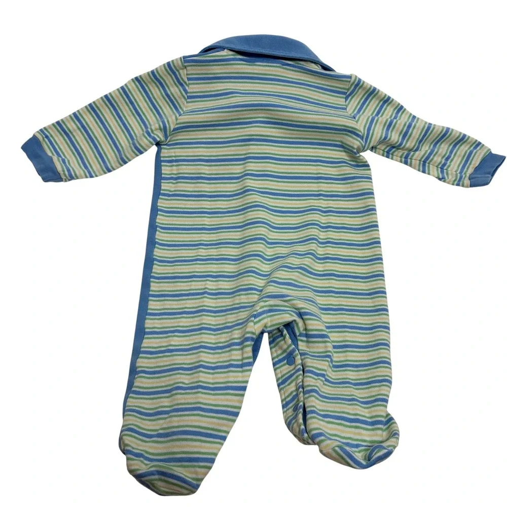 Vintage Carter's Baby 6-9M Footed Sleeper Blue Striped Lion Snap Romper